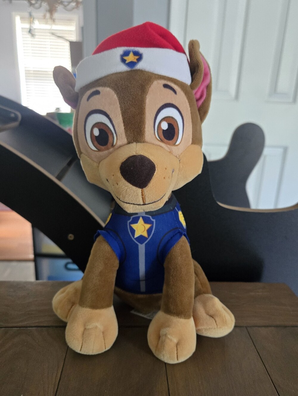 Paw Patrol Chase Plush in Blue Uniform with Santa Hat Holiday Christmas Dog